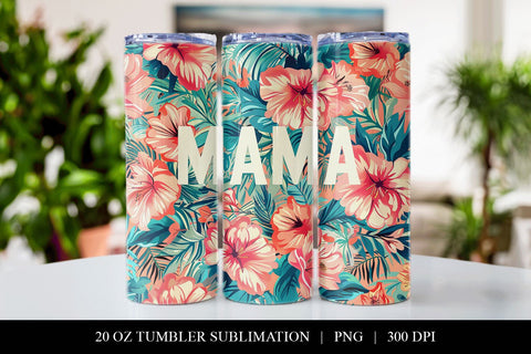 Mama Floral Tumbler Sublimation Design, Tropical Print Sublimation BijouBay 