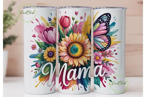 Mama Floral Tumbler Wrap Sublimation PixelChick 