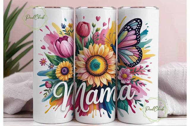 Mama Floral Tumbler Wrap Sublimation PixelChick 