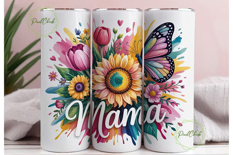 Mama Floral Tumbler Wrap Sublimation PixelChick 