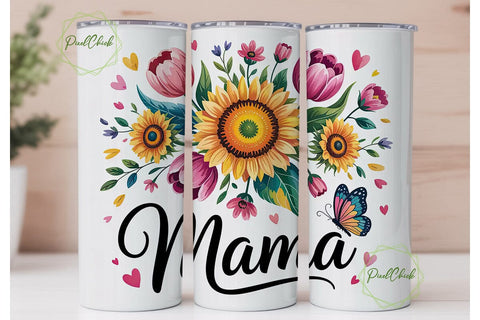 Mama Floral Tumbler Wrap Sublimation PixelChick 