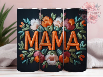 Mama Floral Yarn 20oz Tumbler, Faux Yarn Style, Orange Floral Design, MAMA Flowers, Sublimation Wrap, 20oz Tumbler, Stylish Mom Gift Sublimation Li Zamperini 