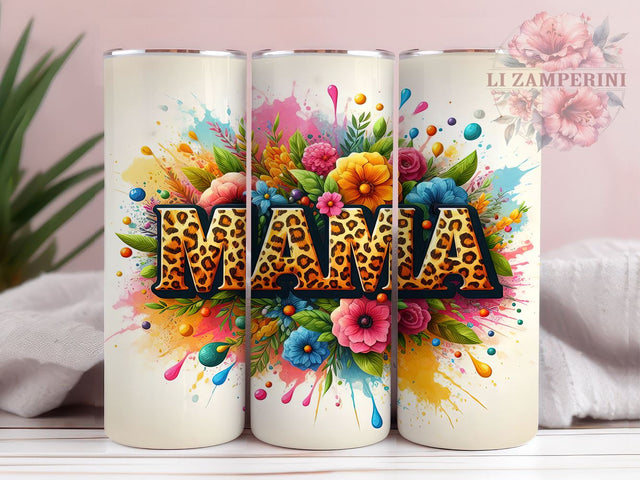 Mama Flower Leopard 20oz Tumbler Wrap PNG, Mama Flower Tumbler Png, Straight & Tapered Tumbler Wrap, Instant Digital Download Sublimation Li Zamperini 