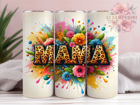 Mama Flower Leopard 20oz Tumbler Wrap PNG, Mama Flower Tumbler Png, Straight & Tapered Tumbler Wrap, Instant Digital Download Sublimation Li Zamperini 