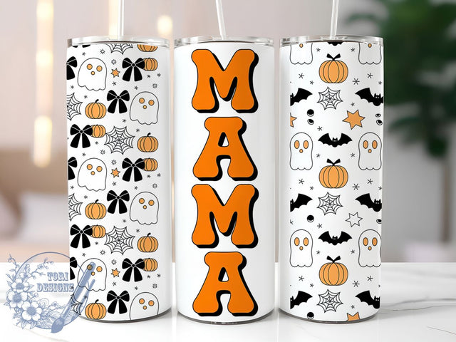 Mama Ghost Pumpkin Halloween Tumbler, Cute Ghost Pumpkin Cup Wrap, 20Oz Sublimation, Bow & Pumpkin Drinkware, Spooky Mom Mug, Autumn Ghost Wrap, Adorable Halloween Cup Print Sublimation ToriDesigns 