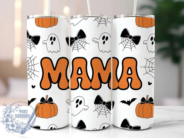 Mama Ghost Pumpkin Halloween Tumbler, Cute Ghost Pumpkin Cup Wrap, 20Oz Sublimation, Bow & Pumpkin Drinkware, Spooky Mom Mug, Autumn Ghost Wrap, Adorable Halloween Cup Print Sublimation ToriDesigns 