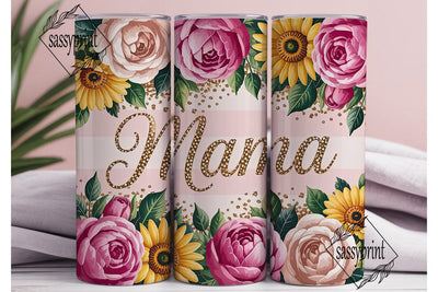 Mama Glitter Floral 20oz Tumbler Wrap Sublimation sassyprint 