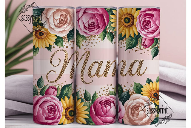 Mama Glitter Floral 20oz Tumbler Wrap Sublimation sassyprint 