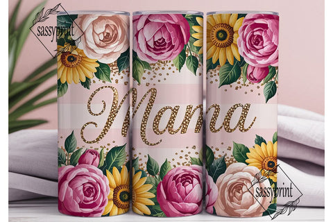 Mama Glitter Floral 20oz Tumbler Wrap Sublimation sassyprint 