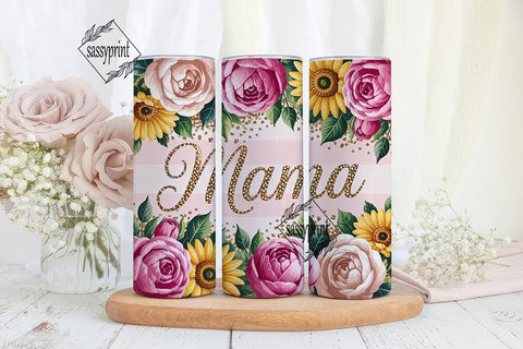 Mama Glitter Floral 20oz Tumbler Wrap Sublimation sassyprint 