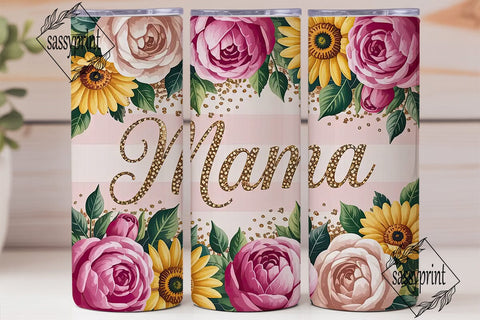 Mama Glitter Floral 20oz Tumbler Wrap Sublimation sassyprint 