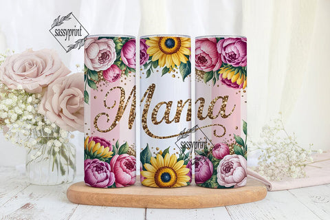 Mama Glitter Floral 20oz Tumbler Wrap Sublimation sassyprint 