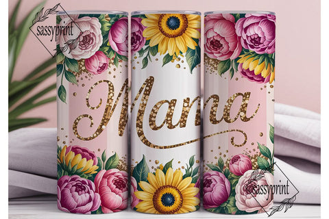 Mama Glitter Floral 20oz Tumbler Wrap Sublimation sassyprint 
