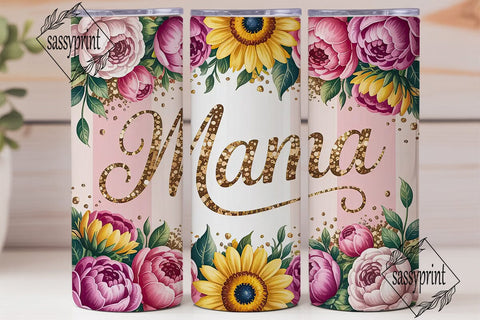 Mama Glitter Floral 20oz Tumbler Wrap Sublimation sassyprint 