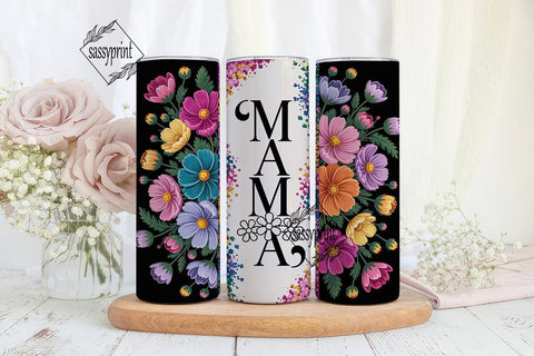 Mama Glitter Floral 20oz Tumbler Wrap Sublimation sassyprint 