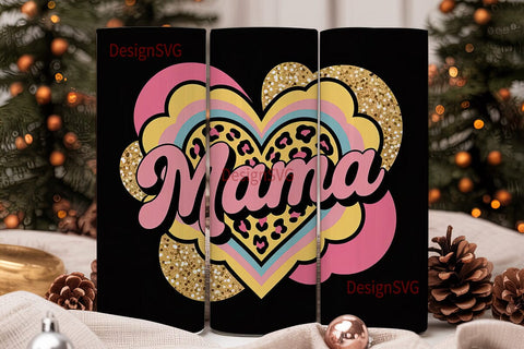 Mama Glitter Heart 20oz Tumbler Wrap Sublimation DesignSVG 