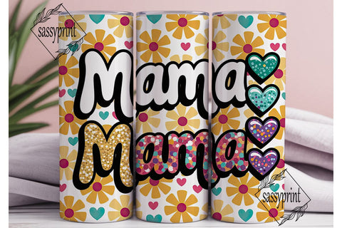 Mama Glitter Hearts 20oz Tumbler Wrap Sublimation sassyprint 