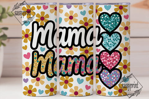Mama Glitter Hearts 20oz Tumbler Wrap Sublimation sassyprint 