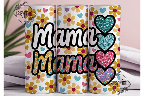 Mama Glitter Hearts 20oz Tumbler Wrap Sublimation sassyprint 
