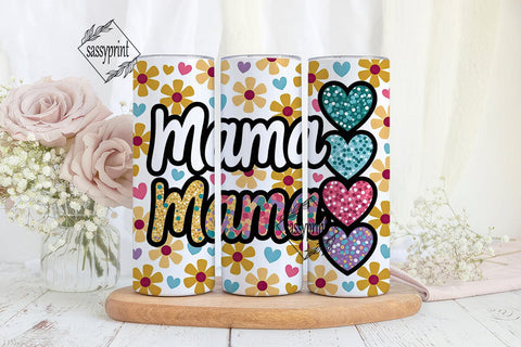 Mama Glitter Hearts 20oz Tumbler Wrap Sublimation sassyprint 