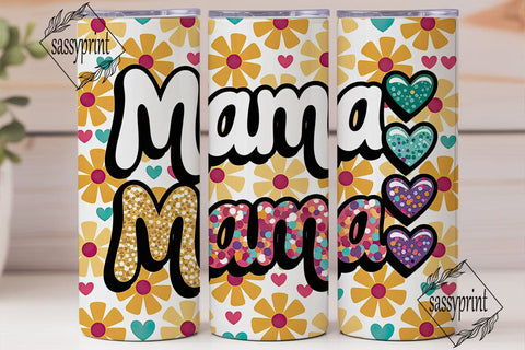 Mama Glitter Hearts 20oz Tumbler Wrap Sublimation sassyprint 
