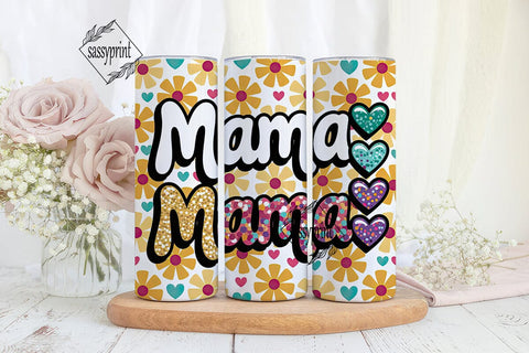 Mama Glitter Hearts 20oz Tumbler Wrap Sublimation sassyprint 