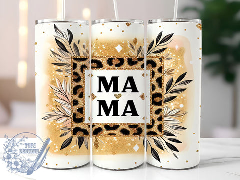 Mama Glitter Leopard 20oz Skinny Tumbler, Mama Tumbler Png, Straight & Tapered Tumbler Wrap, Instant Digital Download Sublimation ToriDesigns 
