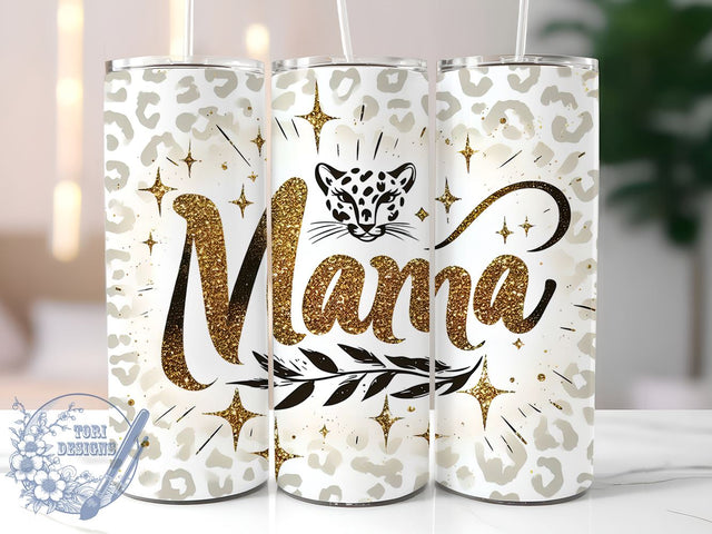 Mama Glitter Leopard 20oz Skinny Tumbler, Mama Tumbler Png, Straight & Tapered Tumbler Wrap, Instant Digital Download Sublimation ToriDesigns 