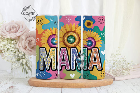 Mama Glitter Sunflower 20oz Tumbler Wrap Sublimation sassyprint 