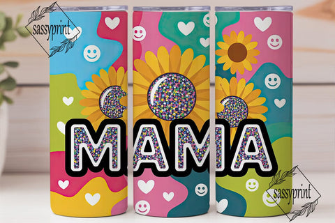 Mama Glitter Sunflower 20oz Tumbler Wrap Sublimation sassyprint 