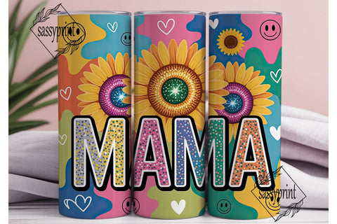 Mama Glitter Sunflower 20oz Tumbler Wrap Sublimation sassyprint 