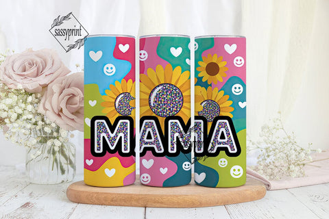 Mama Glitter Sunflower 20oz Tumbler Wrap Sublimation sassyprint 