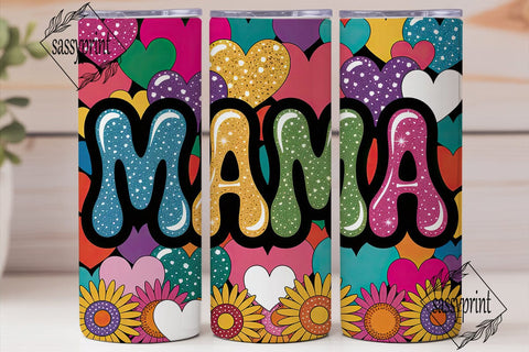 MAMA Glitter Sunflowers Tumbler Wrap Sublimation sassyprint 