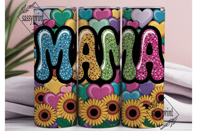 MAMA Glitter Sunflowers Tumbler Wrap Sublimation sassyprint 