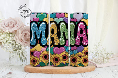 MAMA Glitter Sunflowers Tumbler Wrap Sublimation sassyprint 