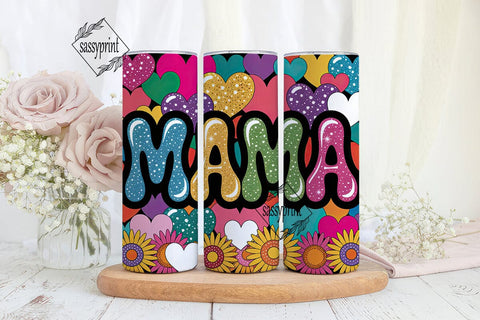 MAMA Glitter Sunflowers Tumbler Wrap Sublimation sassyprint 
