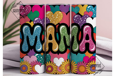 MAMA Glitter Sunflowers Tumbler Wrap Sublimation sassyprint 