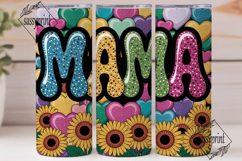 MAMA Glitter Sunflowers Tumbler Wrap Sublimation sassyprint 