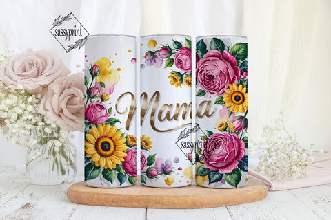 Mama Gold Glitter Floral 20oz Tumbler Sublimation sassyprint 