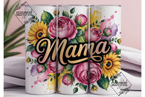 Mama Gold Glitter Floral 20oz Tumbler Sublimation sassyprint 