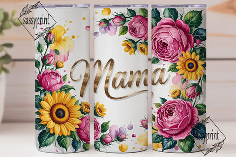 Mama Gold Glitter Floral 20oz Tumbler Sublimation sassyprint 