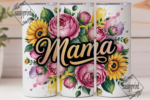 Mama Gold Glitter Floral 20oz Tumbler Sublimation sassyprint 
