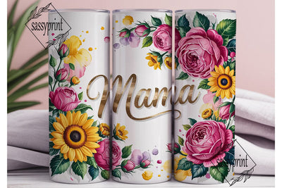 Mama Gold Glitter Floral 20oz Tumbler Sublimation sassyprint 