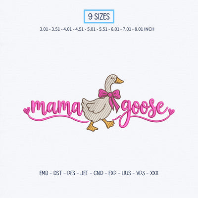 Mama Goose Embroidery Design – Cute Pink Bow Goose Mom Machine Embroidery File Embroidery/Applique DESIGNS PatternFeed8 