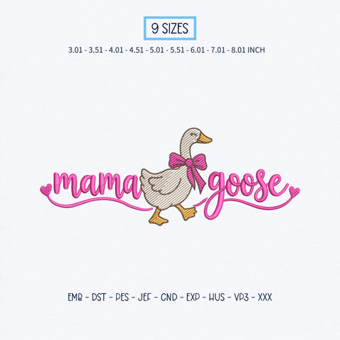 Mama Goose Embroidery Design – Cute Pink Bow Goose Mom Machine Embroidery File Embroidery/Applique DESIGNS PatternFeed8 