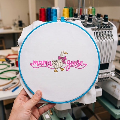 Mama Goose Embroidery Design – Cute Pink Bow Goose Mom Machine Embroidery File Embroidery/Applique DESIGNS PatternFeed8 