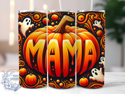 Mama Halloween 20oz Skinny Tumbler, Pumpkin Ghost Tumbler Png, Straight & Tapered Tumbler Wrap, Instant Digital Download Sublimation ToriDesigns 