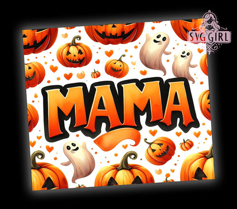 Mama Halloween 20oz Tumbler Wrap Sublimation Design, Straight Tapered Tumbler Wrap, Pumpkin Ghost Tumbler Png, Instant Digital Download Sublimation SvggirlplusArt 