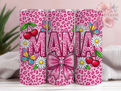 MAMA Leopard Cherry Glow 20oz Tumbler, Leopard Motif, Cherry Accent, MAMA Theme, Glow Art Design, Glam Flair, Sublimation Wrap, 20oz Tumbler Sublimation Li Zamperini 