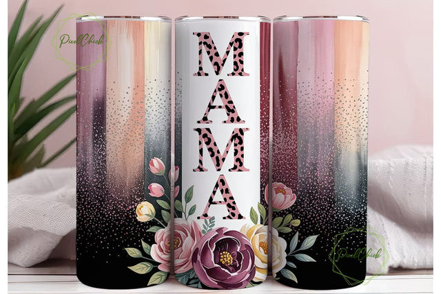 Mama Leopard Floral 20oz Tumbler Wrap Sublimation PixelChick 